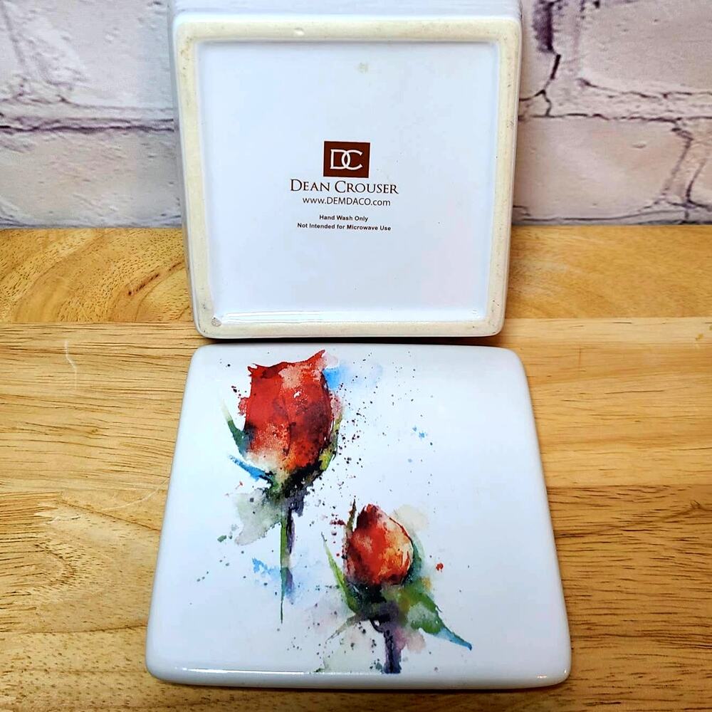 Demdaco Dean Crouser Rosebud Trinket Box Ceramic Lidded Jewelry Box